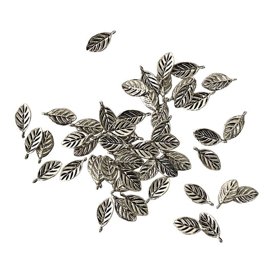 Alloy Charm, Leaf, Antique Silver, Approx. 1.9x0.9cm, Pack of 50