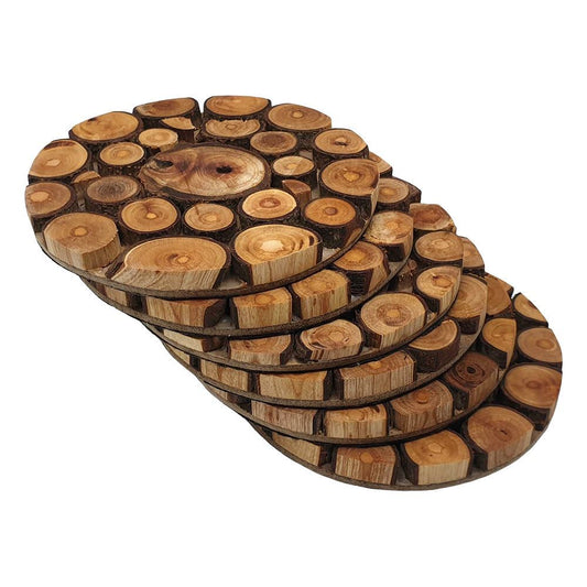 Handmade Sliced Wood Coaster Set, Set of 6, 10 cm, Round