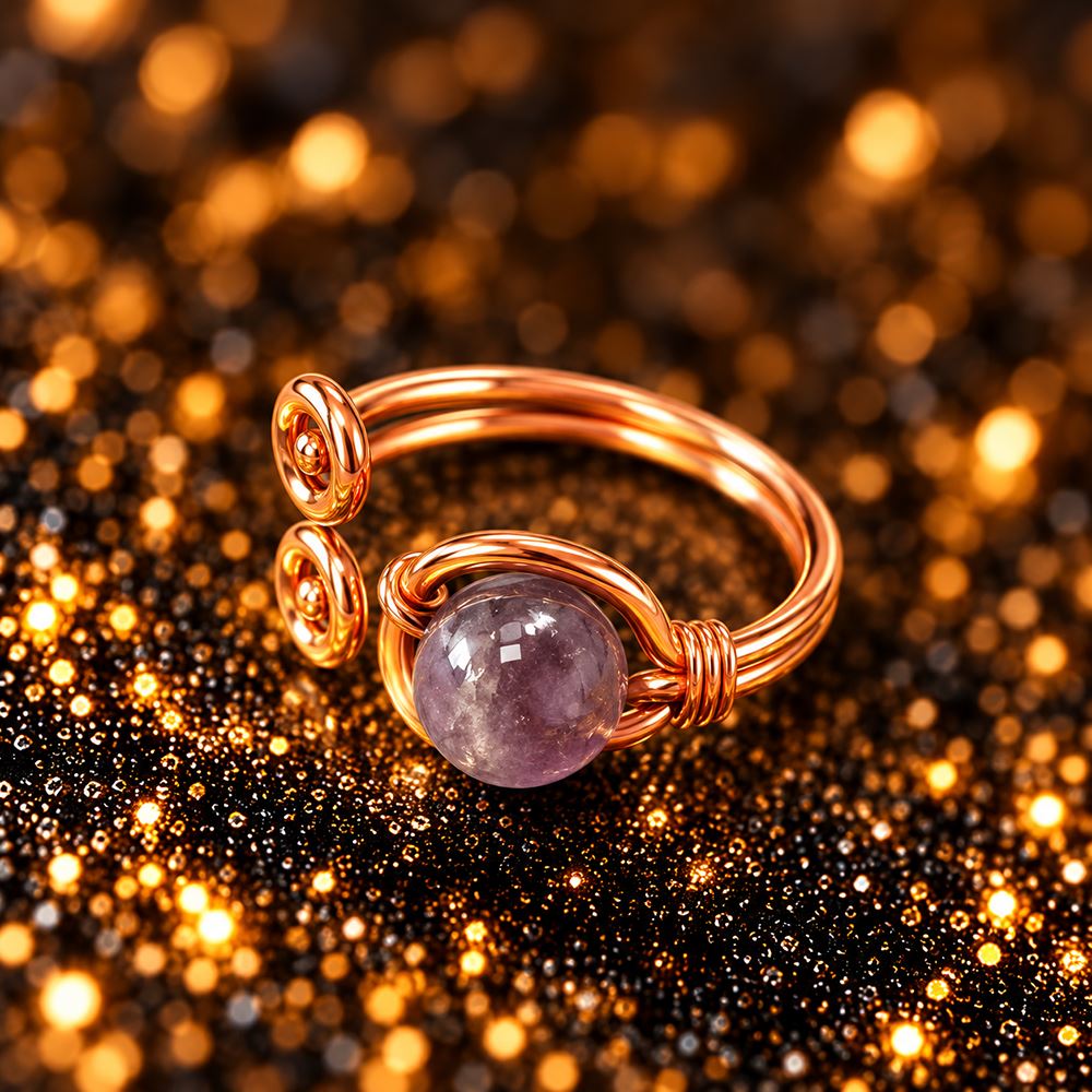 Copper Ring with Polished Stone, Design #02, Amethyst