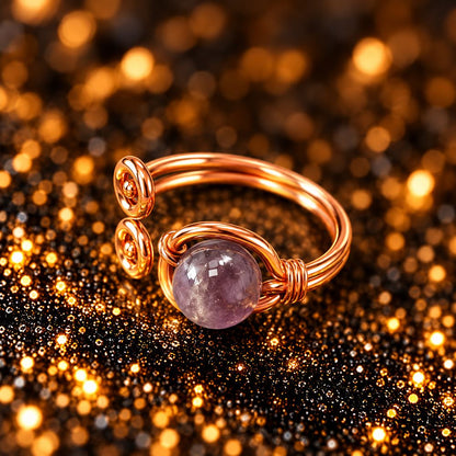 Copper Ring with Polished Stone, Design #02, Amethyst