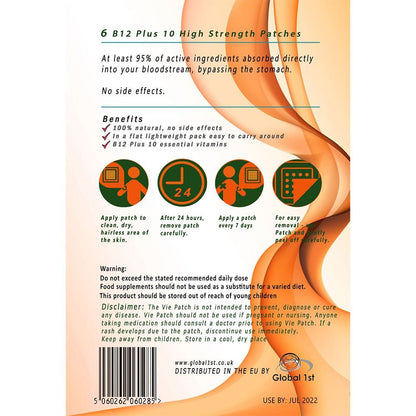 Vie Healthcare Vitamin B12 Plus 10 High Strength Transdermal Patches, 6 Transdermal Patches