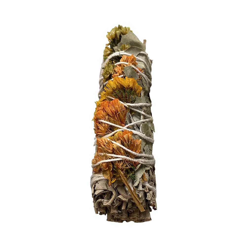 Smudge Stick, White Sage, Orange, Green Sinuata and Eucalyptus 4"