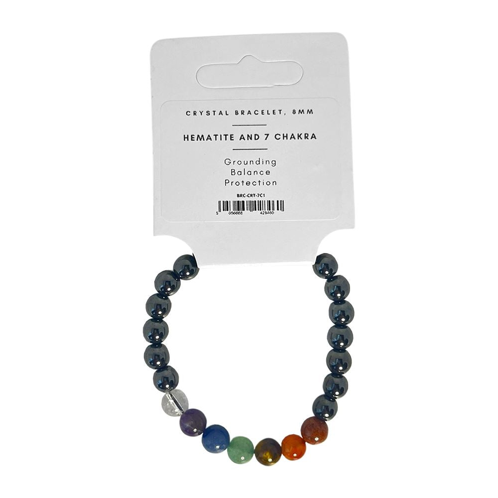 Crystal Bracelet, 8mm, Hematite and 7 Chakra