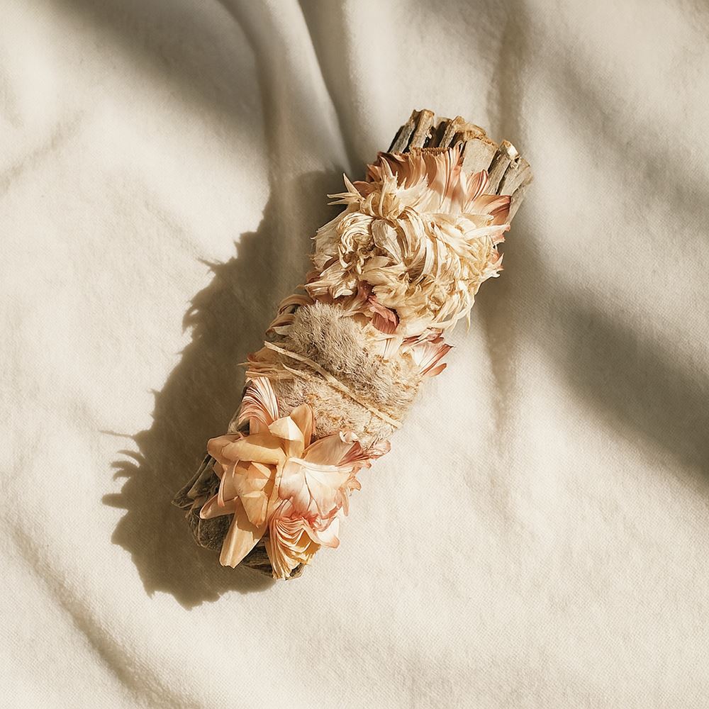 Smudge Stick, White Sage and Pink Sunflower 4"