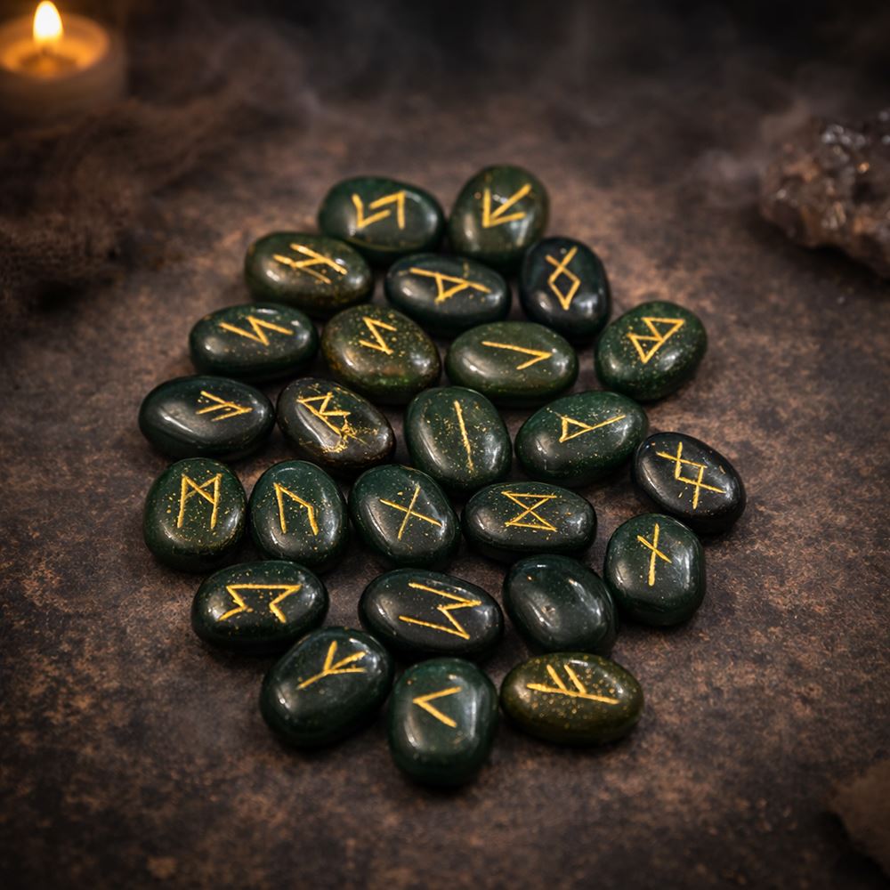 Elder Futhark Rune Set, Oval Stones 2 x 1.5cm, With Pouch