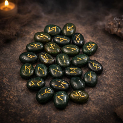 Elder Futhark Rune Set, Oval Stones 2 x 1.5cm, With Pouch
