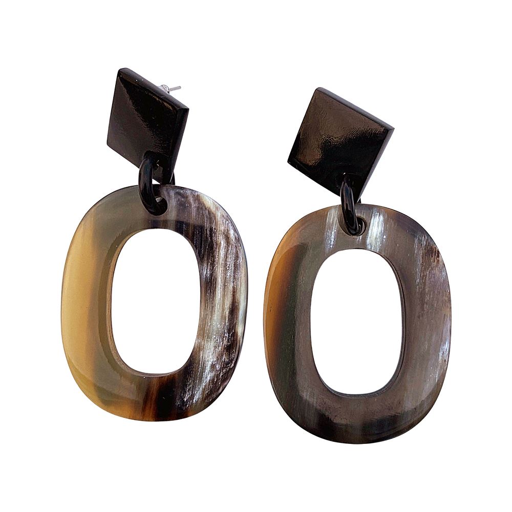 Boho Buffalo Horn Earrings, Lacquered, Brown