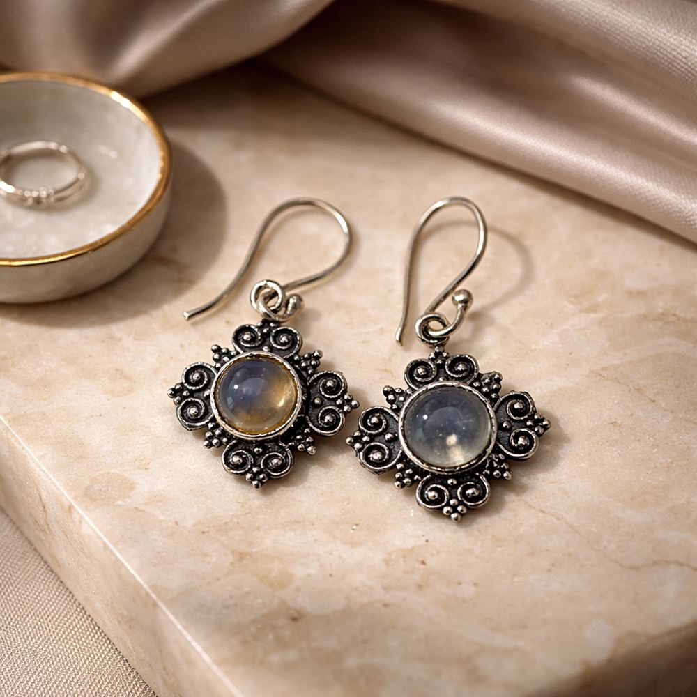 Silver-Plated Hanging Earwire Earrings (#04), 1x1cm