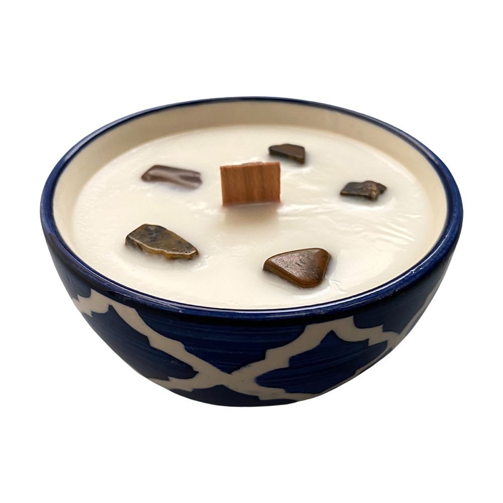 Ceramic Bowl Candle, Coconut with Tiger's Eye Crystals