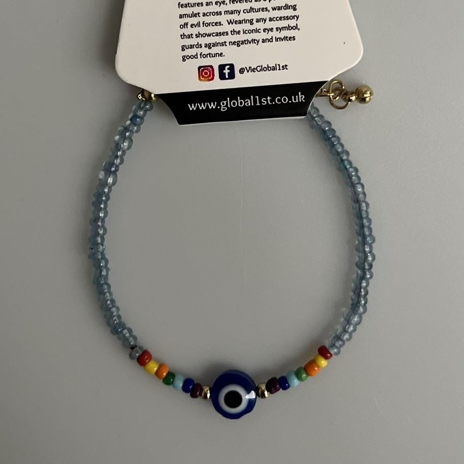 Evil Eye Bracelet, 7 Chakra Beads, (JIT)
