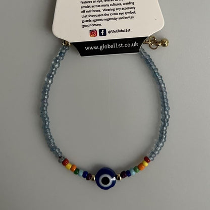Evil Eye Bracelet, 7 Chakra Beads, (JIT)