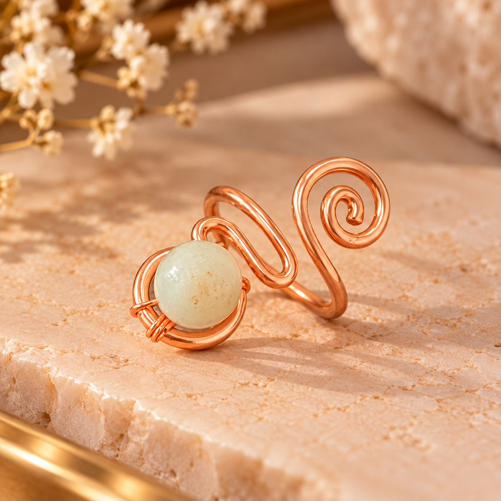 Copper Ring with Polished Stone, Design #01, Amazonite