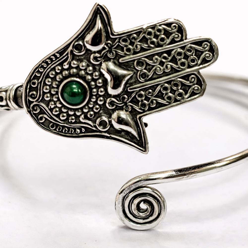 Silver-Plated Adjustable Hamsa Spiral Cuff Bangle - image 12