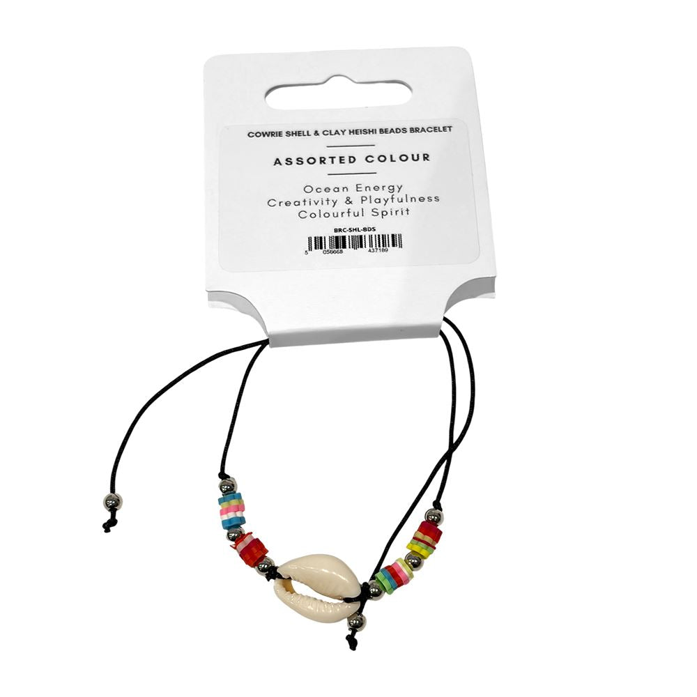 Cowrie Shell & Clay Heishi Beads Bracelet, Assorted Colour