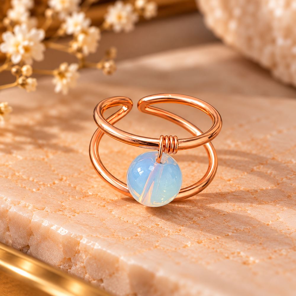 Copper Ring with Polished Stone, Design #07, Opalite