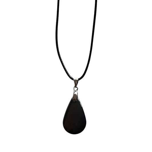 Teardrop Pendant on a Black Cord, Hematite