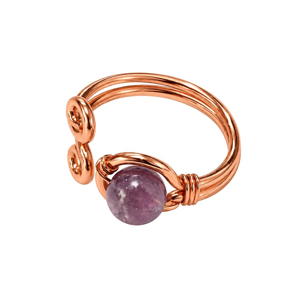Copper Ring with Polished Stone, Design #02, Amethyst