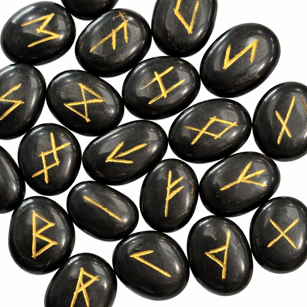 Elder Futhark Rune Set, Oval Stones 2 x 1.5cm, With Pouch