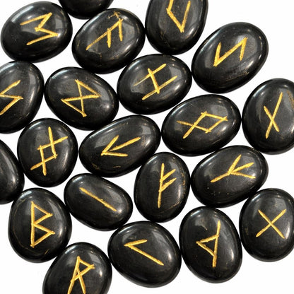 Elder Futhark Rune Set, Oval Stones 2 x 1.5cm, With Pouch