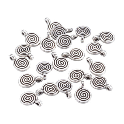 Alloy Charm, Spiral, Antique Silver, Approx. 1.1x0.8cm, Pack of 50