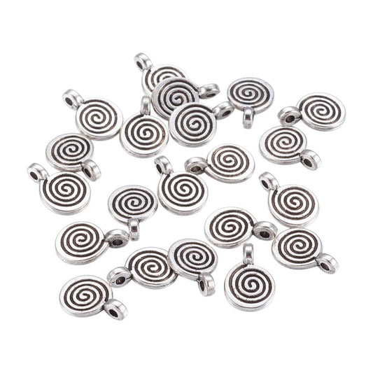 Alloy Charm, Spiral, Antique Silver, Approx. 1.1x0.8cm, Pack of 50