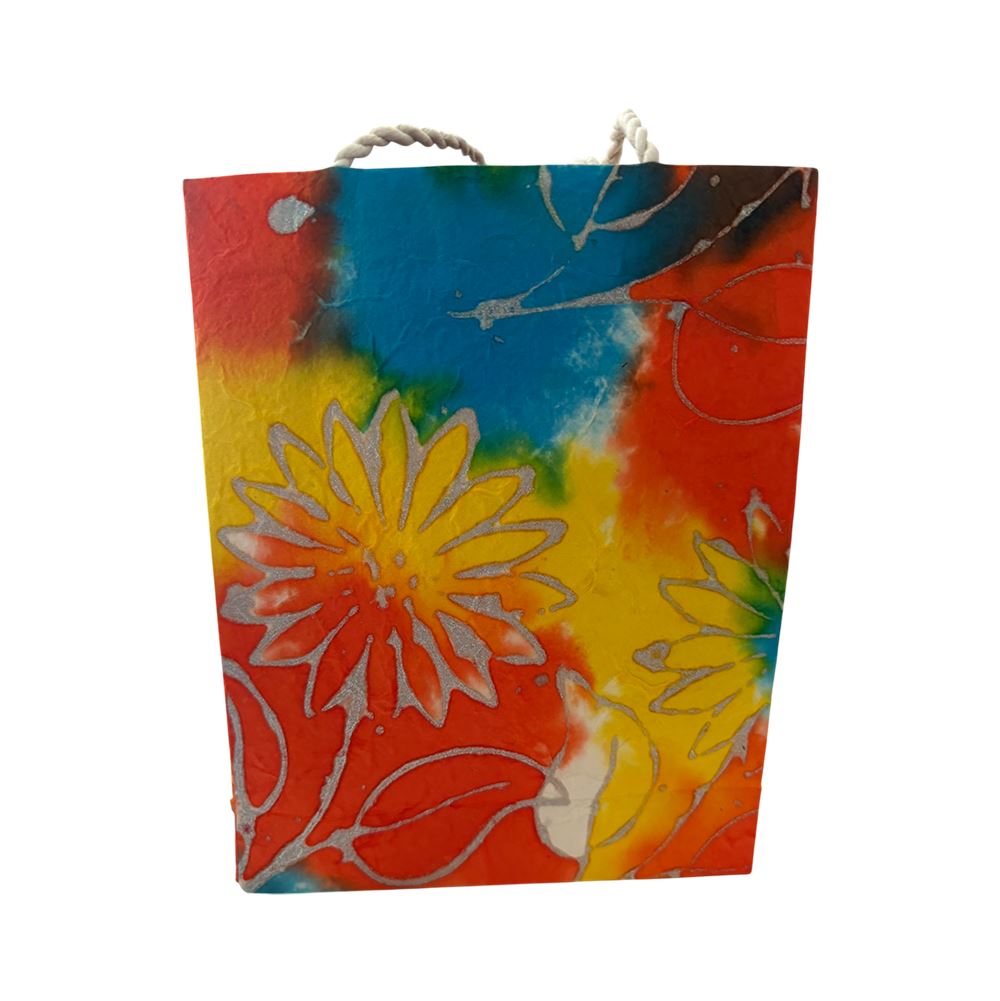 Mulberry Paper Gift Bag, Assorted Coloured Flower, 15x19x5.5cm, Single