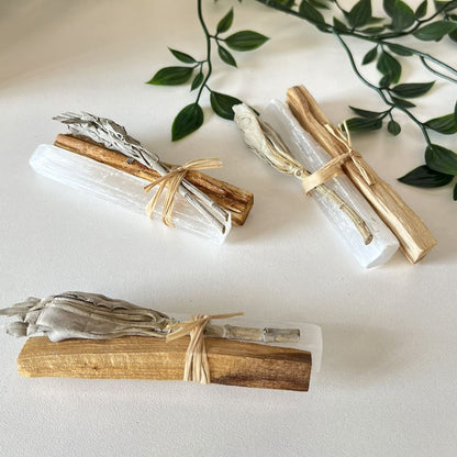 Mini Smudge Cluster, White Sage with Palo Santo and Selenite 4"