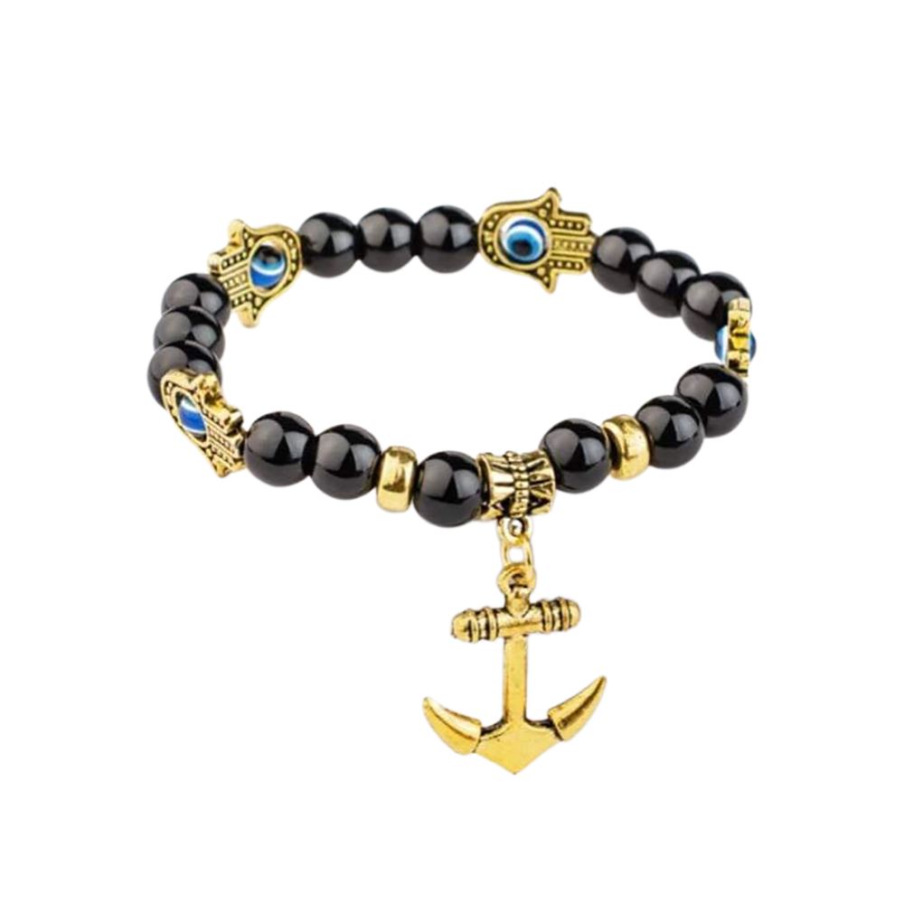 Evil Eye & Anchor Bracelet, Black & Gold