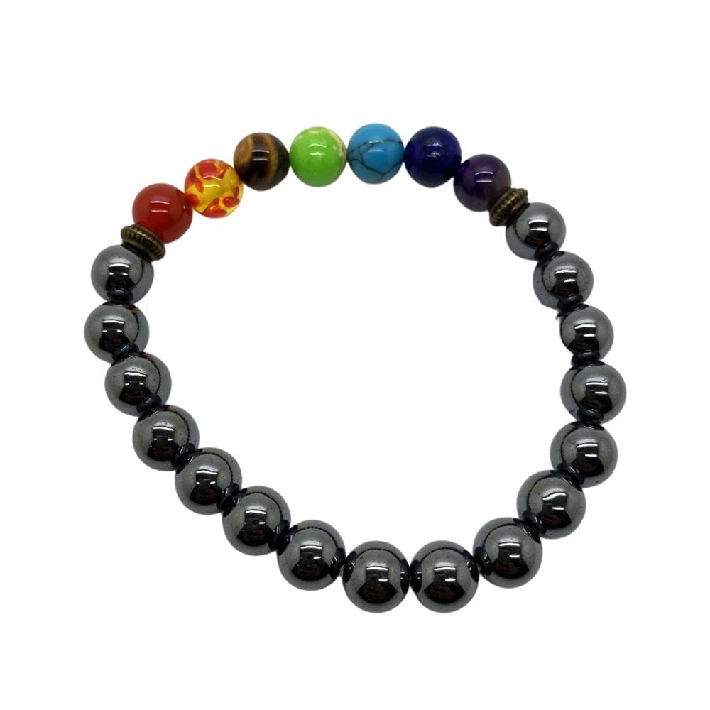 Crystal Bracelet, 8mm, Hematite and 7 Chakra