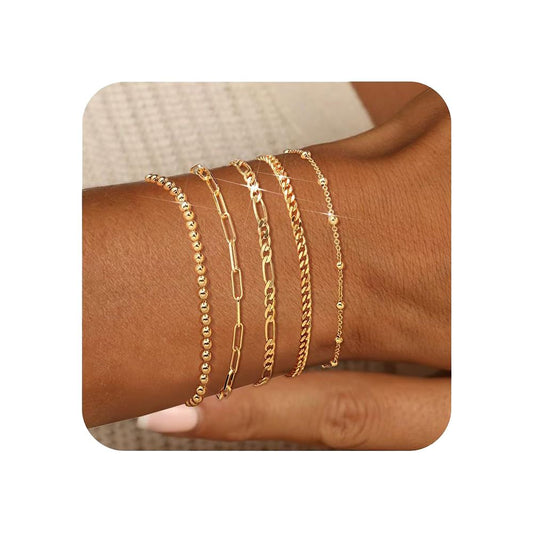Gold-Plated Chain Bracelet Collection, 5 Styles, Fine Design