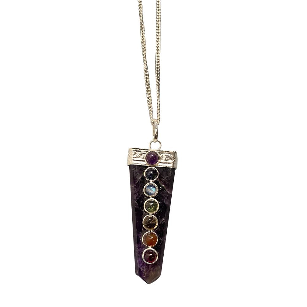 7 Chakra Flat Pendant, Silver Chain, 5x1.5cm - image 7