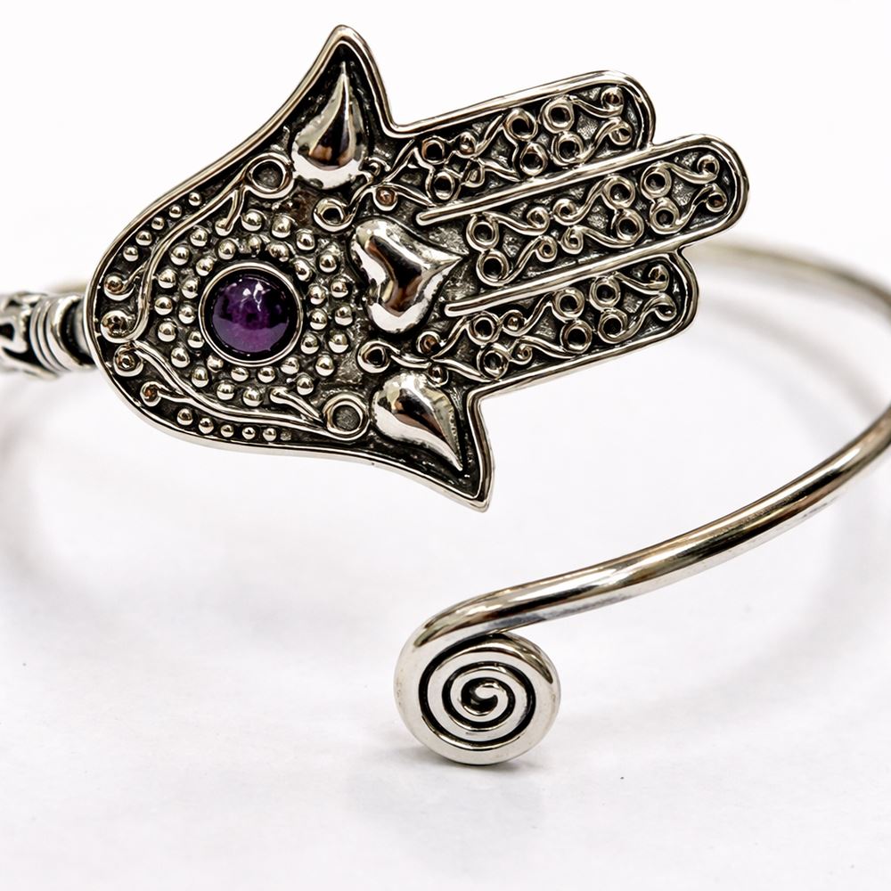 Silver-Plated Adjustable Hamsa Spiral Cuff Bangle - image 14