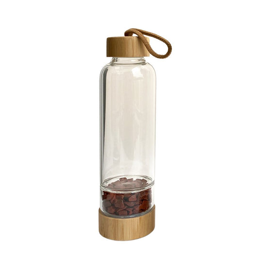 Crystal Water Bottle, 400ml 25x6x6cm, Chamber Bottle, Red Jasper