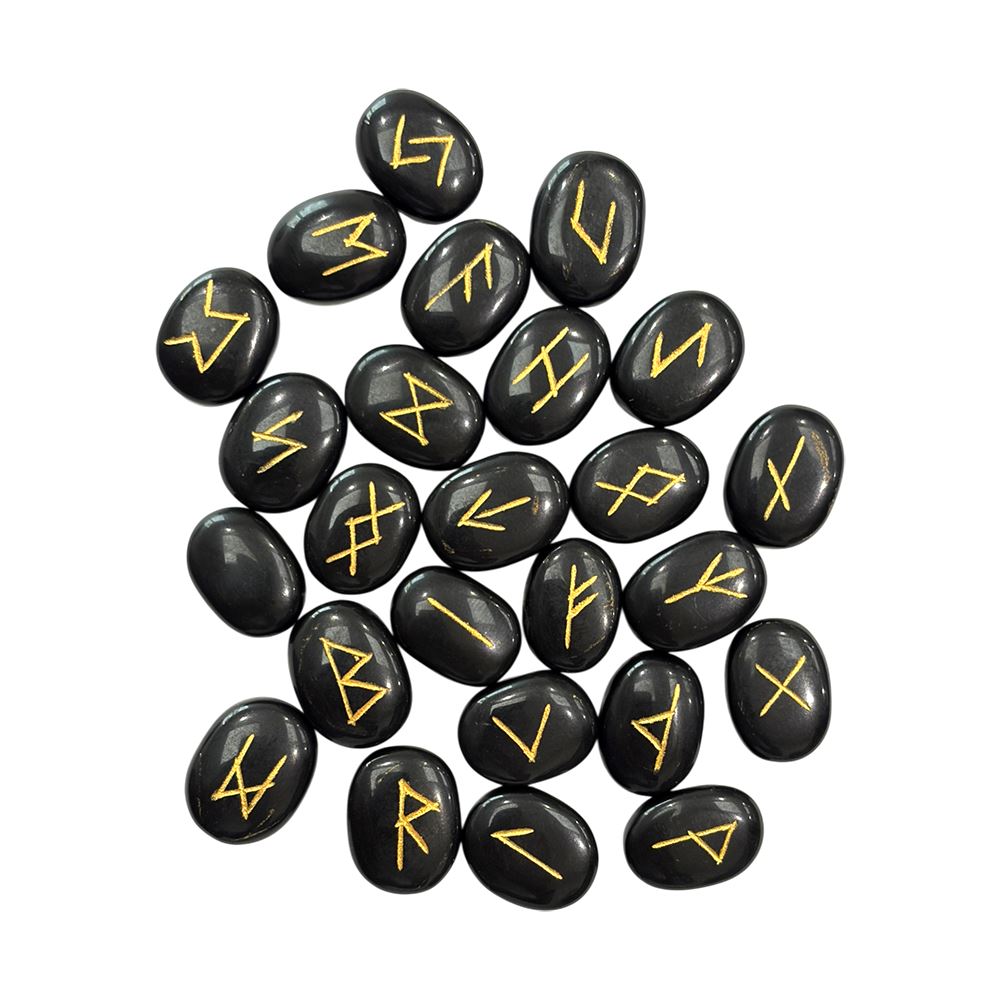 Elder Futhark Rune Set, Oval Stones 2 x 1.5cm, With Pouch
