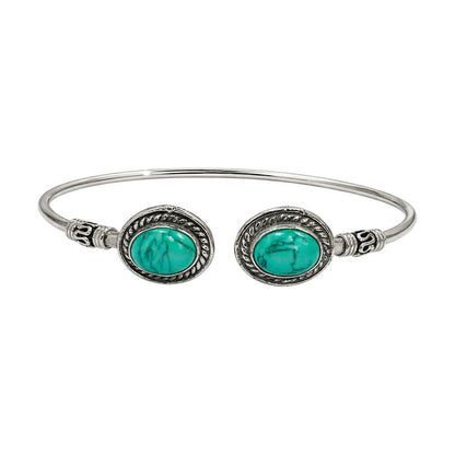 Silver-Plated Adjustable Boho Oval Cuff Bangle - image 12