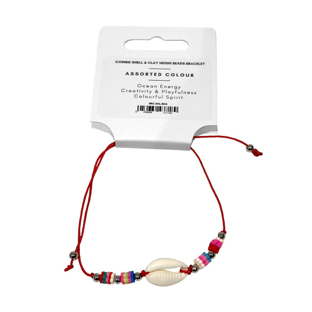 Cowrie Shell & Clay Heishi Beads Bracelet, Assorted Colour