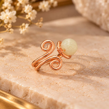 Copper Ring with Polished Stone, Design #02, Amazonite