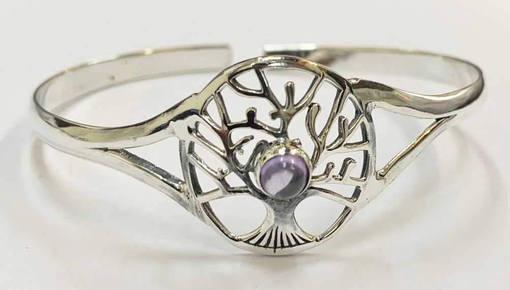 Silver Plated Adjustable Tree of Life Cuff Bangle