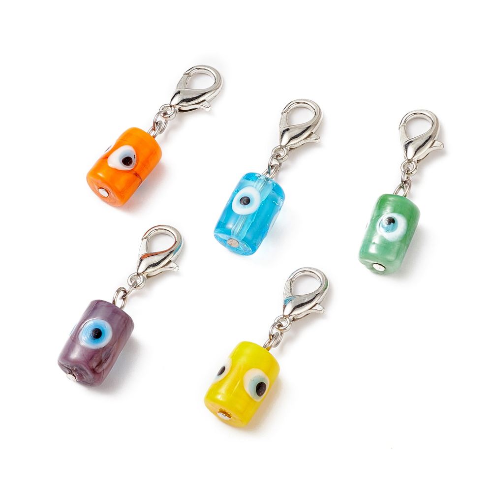 Evil Eye Lampwork Column Keychain, Assorted Colour