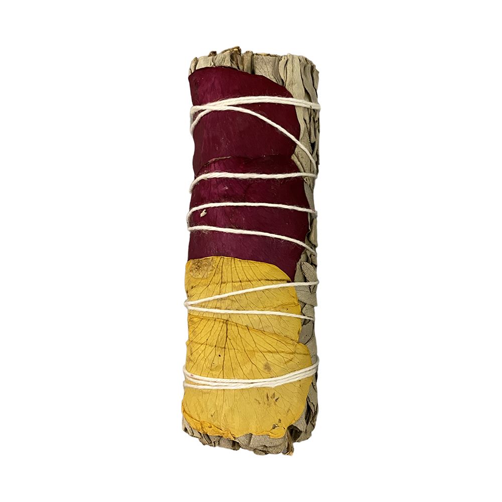 Smudge Stick, White Sage, Red and Yellow Rose Petals 4"