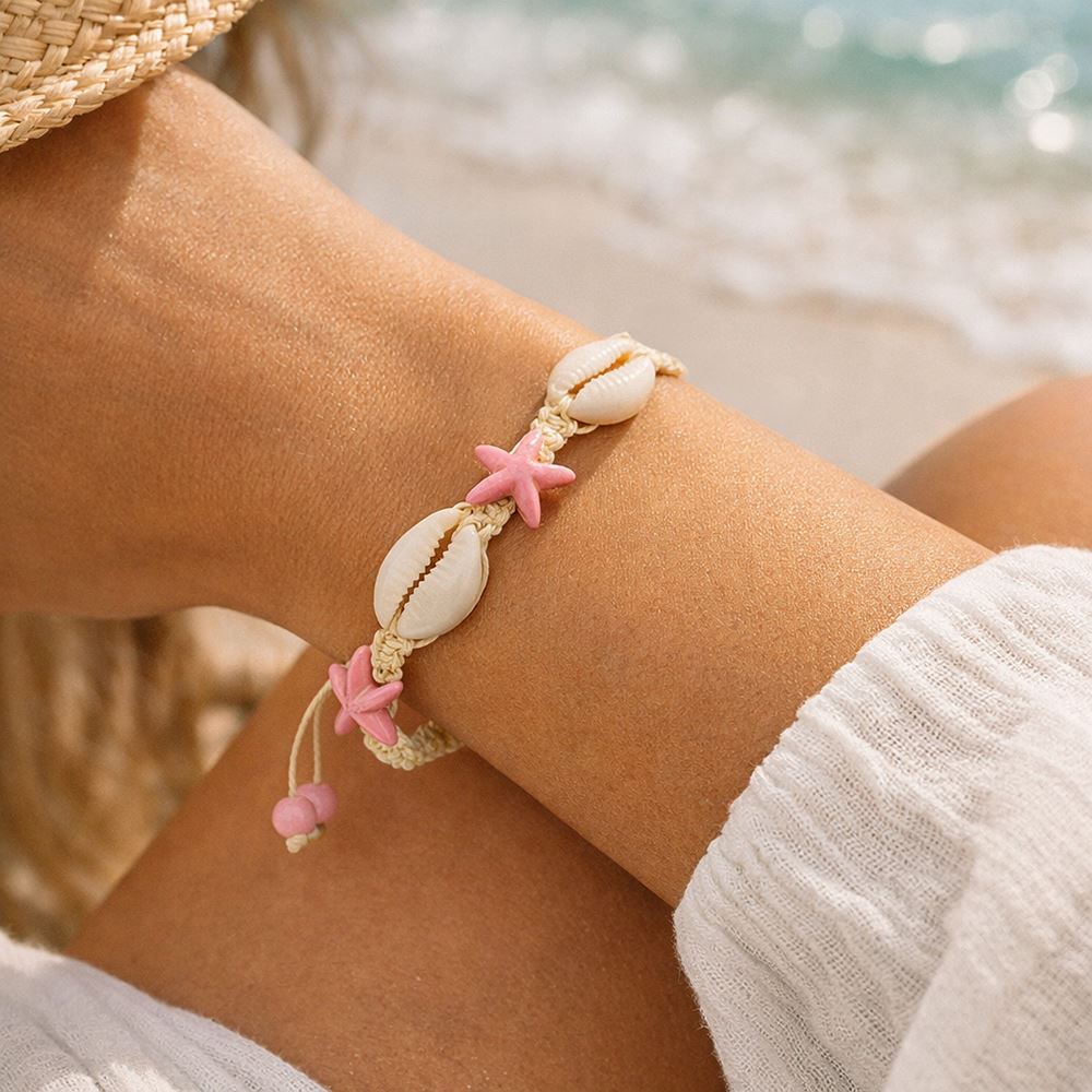 Cowrie Shell & Pink Starfish Bracelet