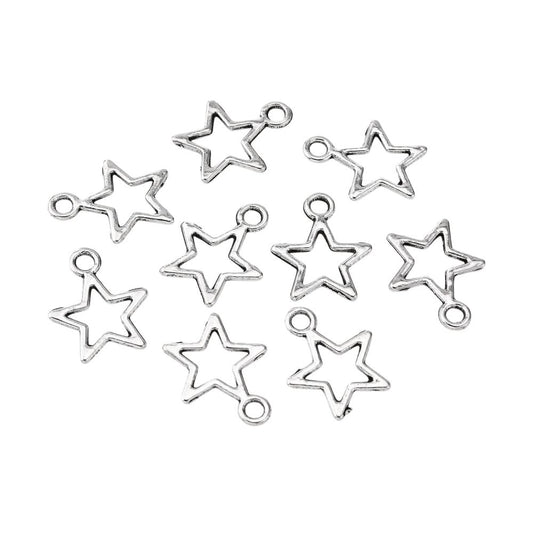 Alloy Charm, Open Star, Antique Silver, Approx. 1.4x1.2cm, Pack of 50