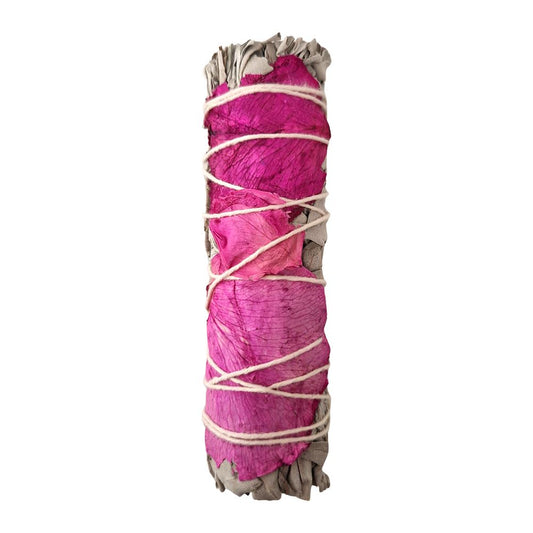 Smudge Stick, White Sage and Light Pink Petals 4"