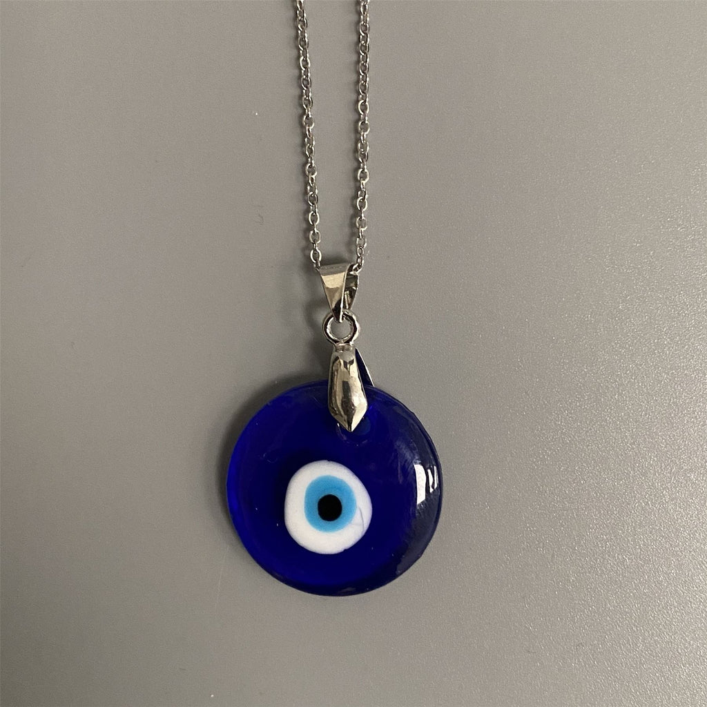 Evil Eye Pendant, Silver Chain, Round