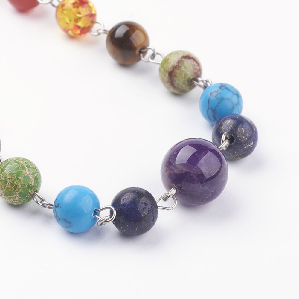7 Chakra Gemstone Necklace, Stainless Steel Chain