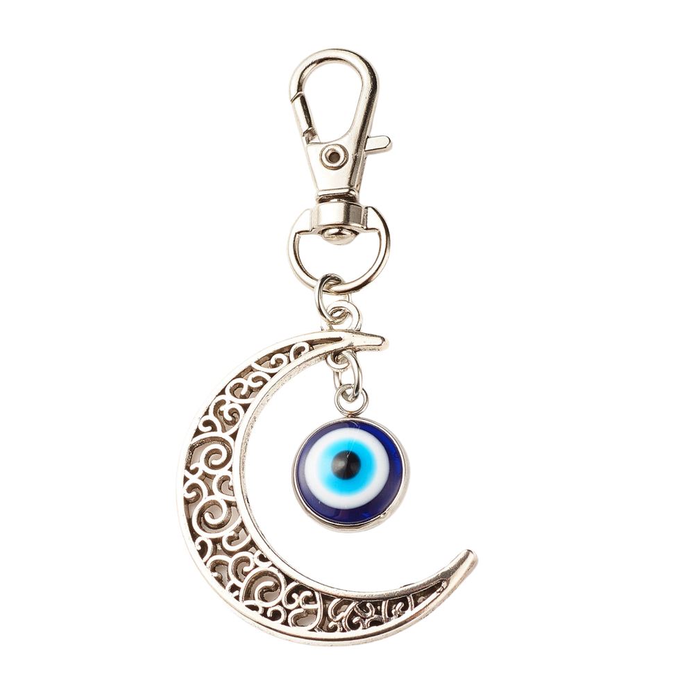 Evil Eye Silver Moon Keychain