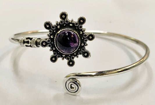 Silver Plated Adjustable Sunburst Spiral Cuff Bangle