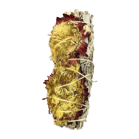Smudge Stick, White Sage and Red Sunflower 4"