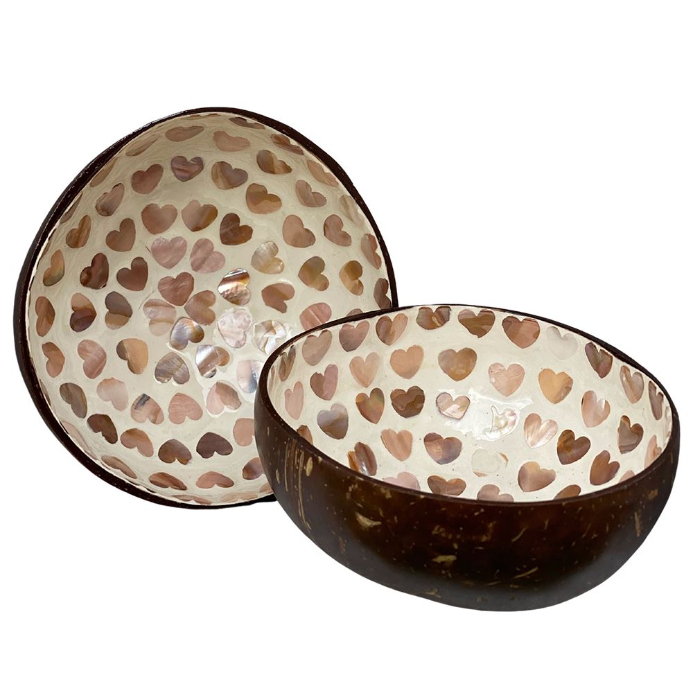 Hand-Painted Coconut Bowls, Lacquered, Set of 2, Design 17