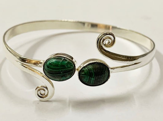 Silver Plated Adjustable Oval Spiral Cuff Bangle